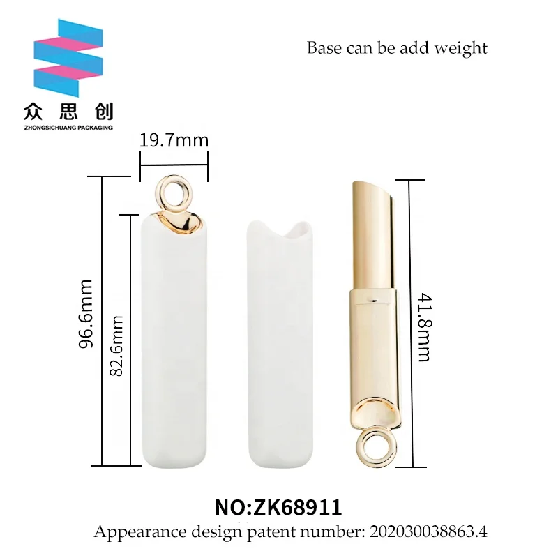new design lovely elegant white lipstick tube pink empty tube lipstick lip balm stick tube square cute packaging with key ring