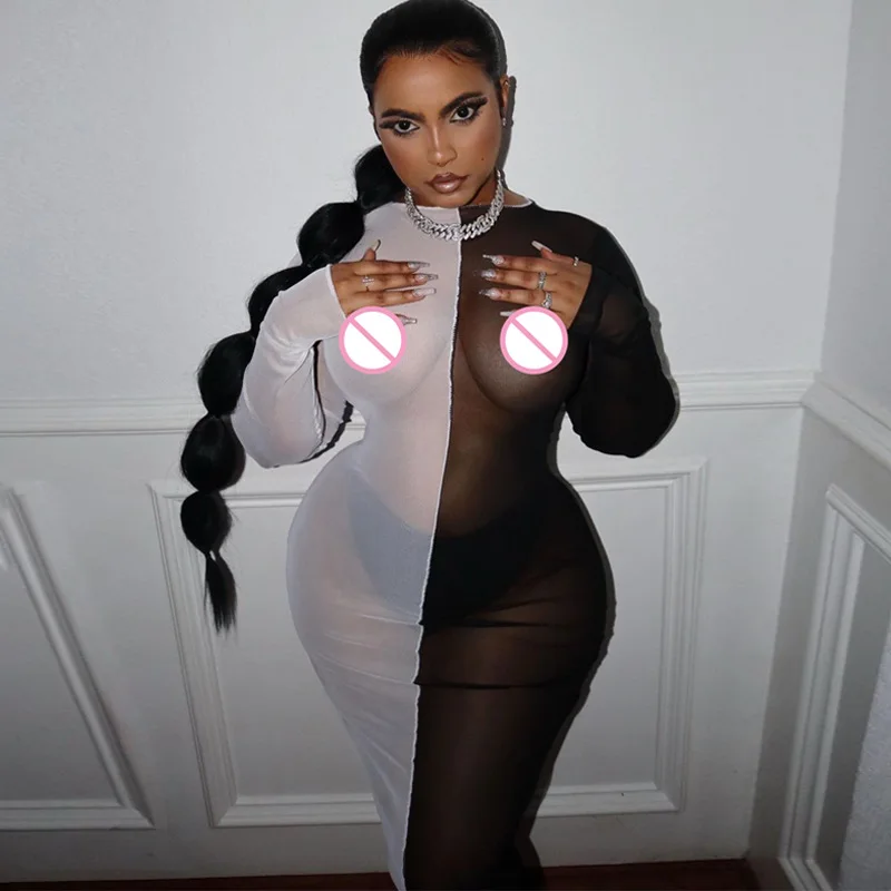 Модные новые поступления женских весенних платьев Dvacaman 2021 сексуальное прозрачное лоскутное платье с длинным рукавом для ночного клуба