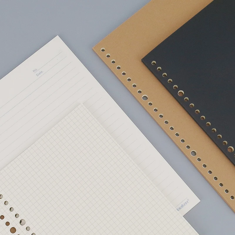 50 sheets A4 A5 B5  kraft & black cover 70g ivory loose leaf refill paper with dot line grid pages