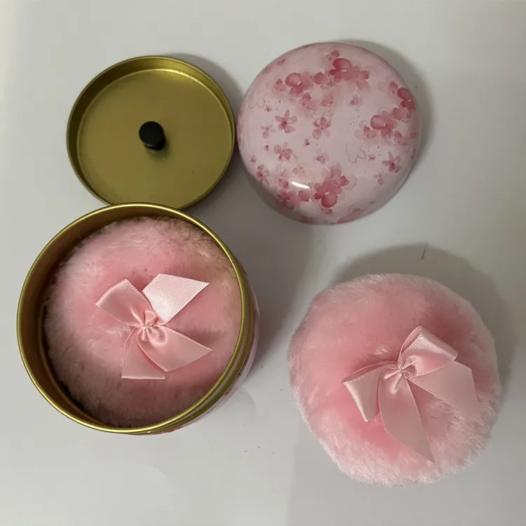 Soft Plush Fluffy Foundation Makeup Velour face Puffs Custom Large Makeup Cosmetic Powder puffs body powder container with puff