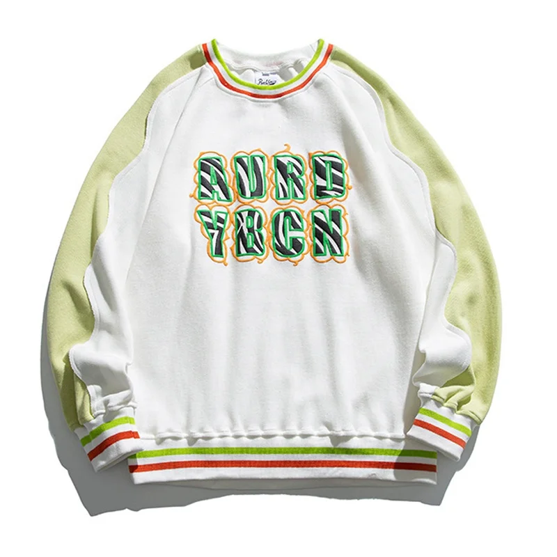 Apparel processing services Custom 3D Puffy print logo cotton french terry colorblock crew neck pullover sweatshirt men