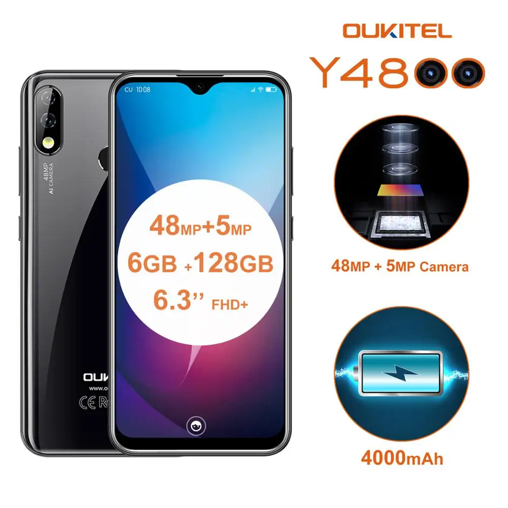 New Arrival Oukitel Y4800 Smartphone 6GB RAM 128GB ROM Android 9.0 48MP AI Camera 4000mAh 6.3' Young 4G Mobile Phones Y4800