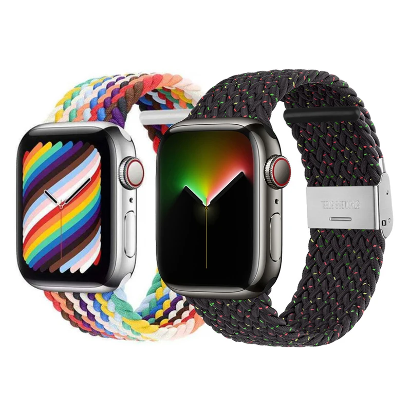Fabric Adjustable Elastic Strap For Apple Watch Series 7 41mm 45mm, Braided Loop Band For Apple Watch Series 6 5 4 3