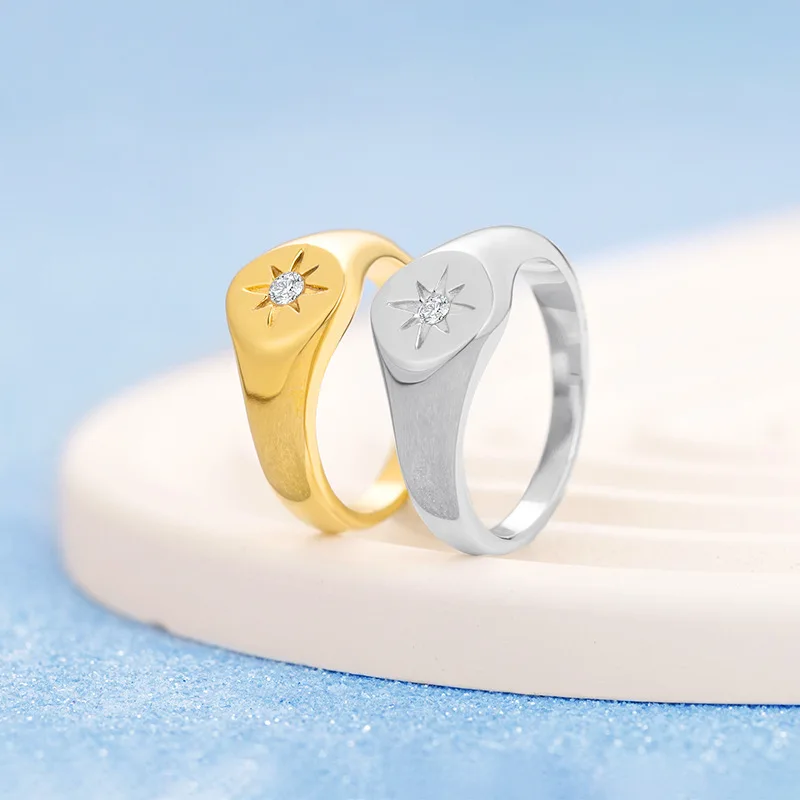 Popular Gold Plated Heart Rays Ring Electroplated Hexagram Stainless Steel Ring Fashion Jewellery Ring