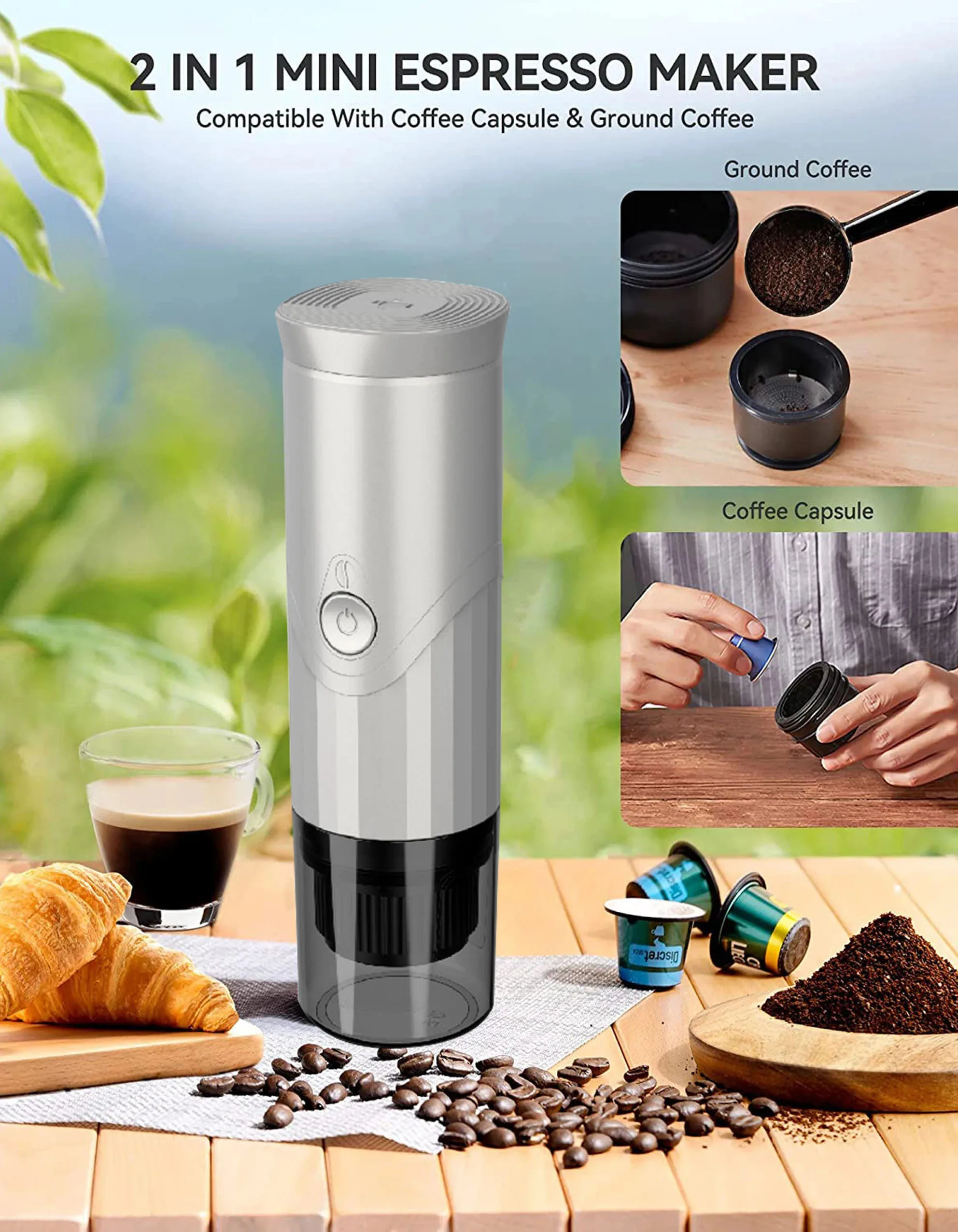 High Quality Portable Usb Espresso Machines Aluminum OEM 90 English Free Coffee Machine Service No Key Cup Brewing Machine 5v