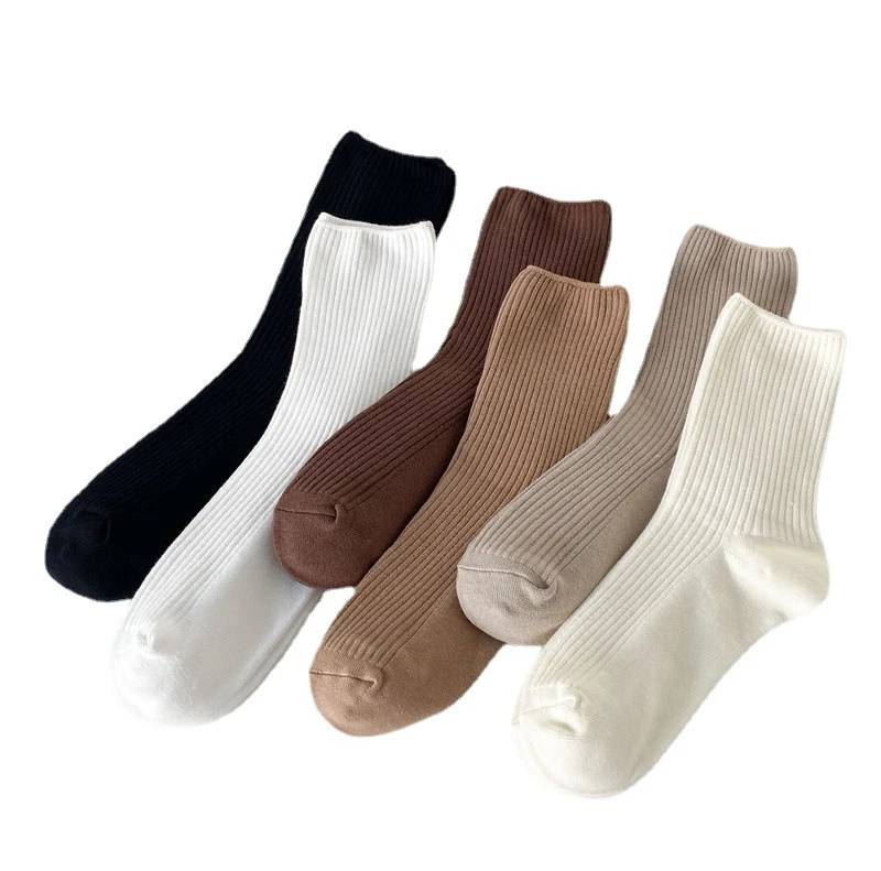 Женские спортивные носки из чистого хлопка, однотонные носки в полоску, весна-осень 2022