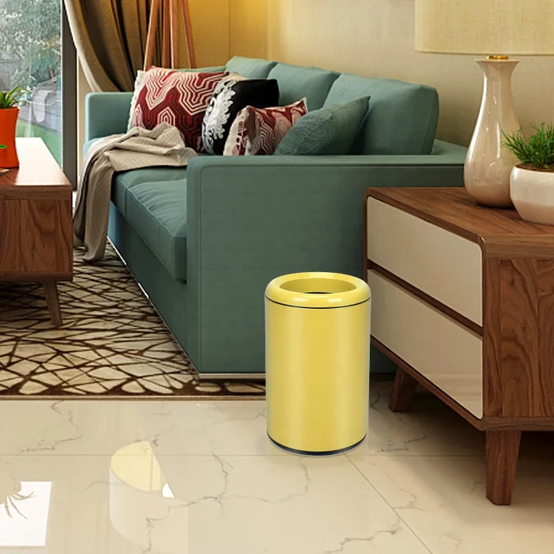 RTS 12L Dustbin Round Trash Garbage Can 3gallo Waste Rubbish Bin Stainless Steel Large Big Opentop Indoor Storage Bucket 1720pcs