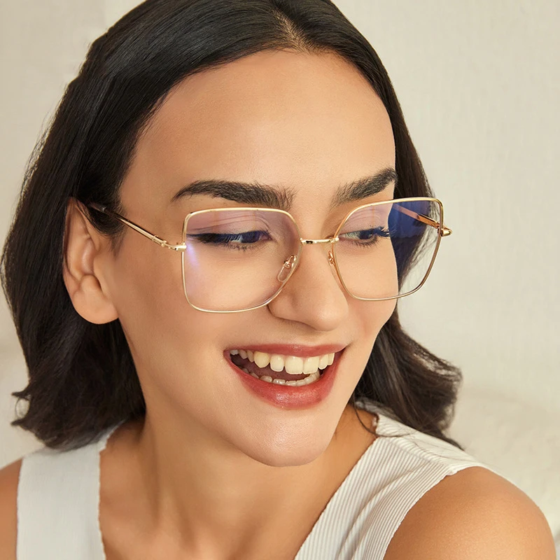 FEITENG Wholesale Metal Big Eyeglasses Frames Women Oversized Square Blue Light Blocking Glasses Custom Logo Optical Eyewear