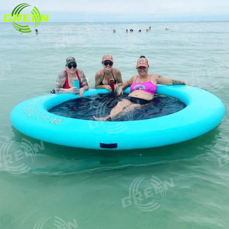 Green inflatable water hammock pool floating dock square hammock
