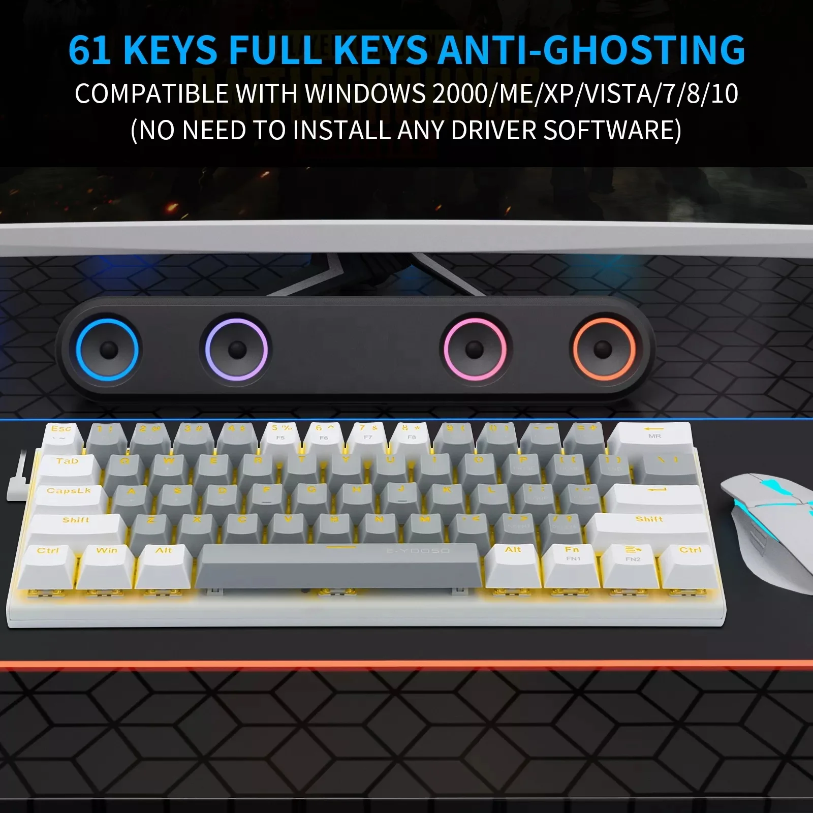 60% White Keyboard RGB 61 Keys PBT Computer Gaming Usb Wired Light Led Gamer Hot Swap Mechanical Keyboard