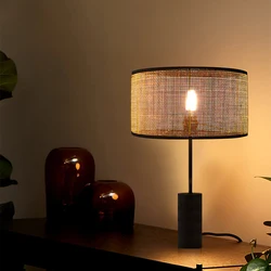 Wholesale Modern Small Nightstand Minimalist Handwoven Natural Black Rattan Wood Bamboo Table Lamp for Bedroom