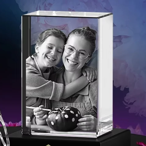K9 crystal 3D Personalized Photo 3D Laser Crystal Personalized Etched Engrave Crystal cube with led light base
