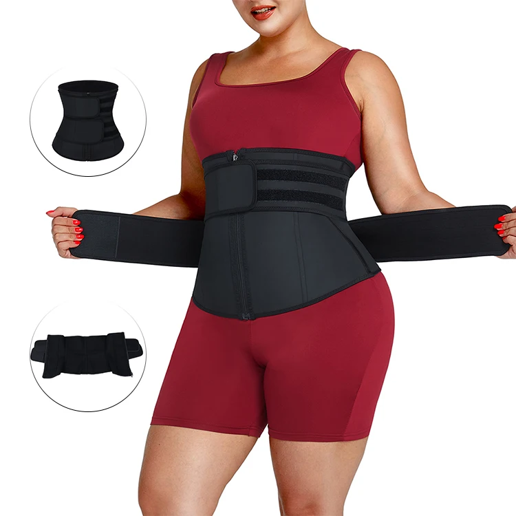 Waistdear Black Double Banded Zipper 7 Steel Boned Slimming  Body Latex  Women Tummy Wrap Waist Trainer