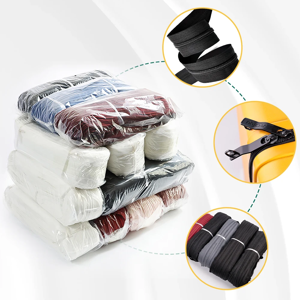 Customized Size Colored Black Long Chain Nylon Zipper Rolls For Bag Clothing Luggage Hoodie Factory Supplying Wholesale Zipper