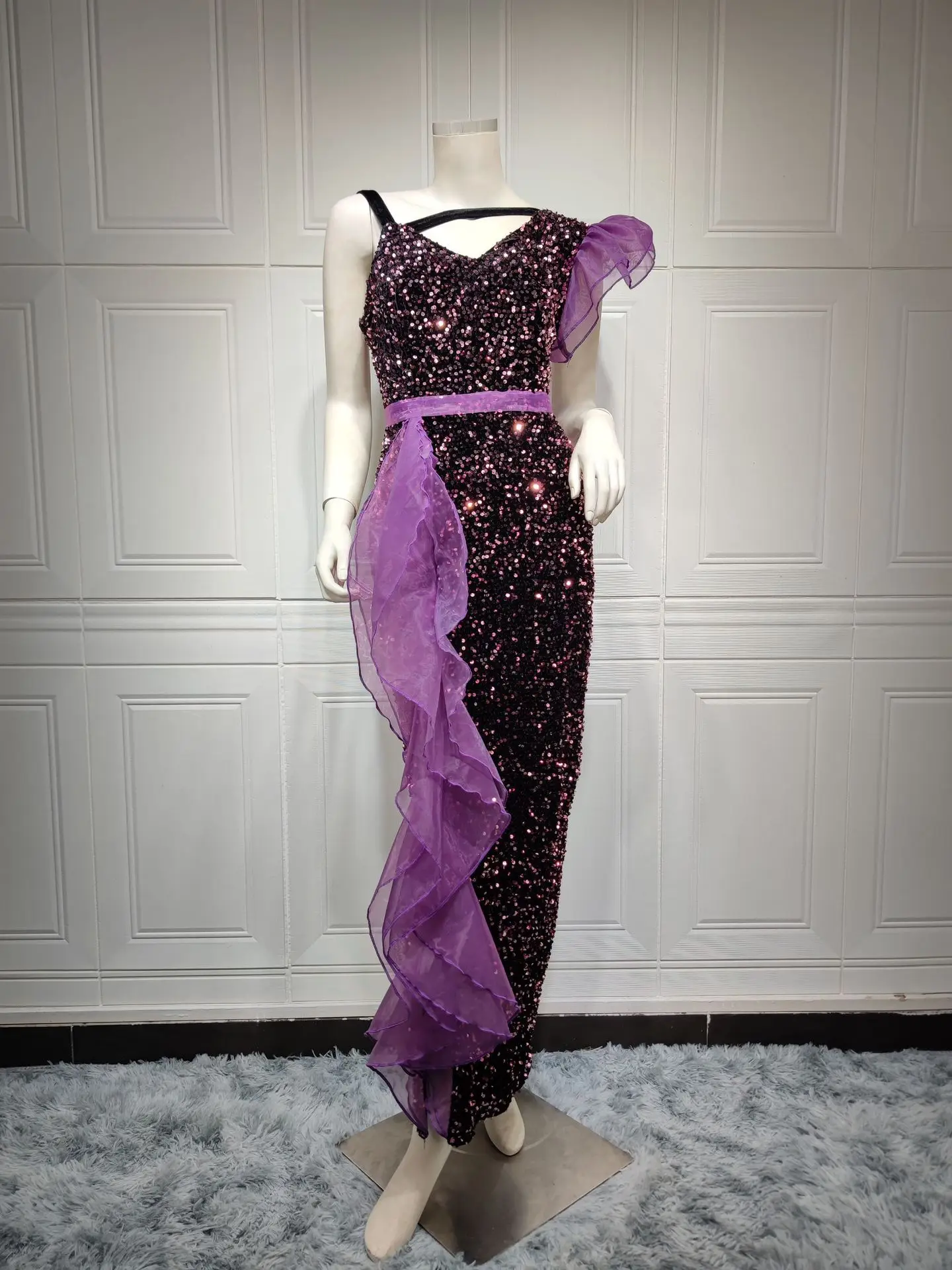 After Wedding Party Dress Birthday Long Skirt Stretch Sequin Gauze Stitching Elegant Sexy Bodycon Dress