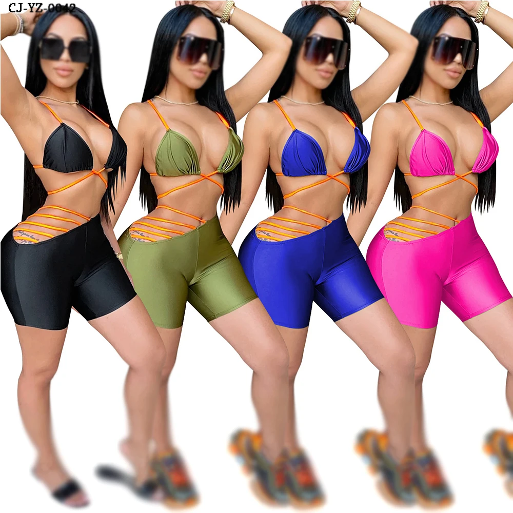 2022 Latest fashion sexy sling swimsuit woman cross straps 2 piece bikini swimwear set