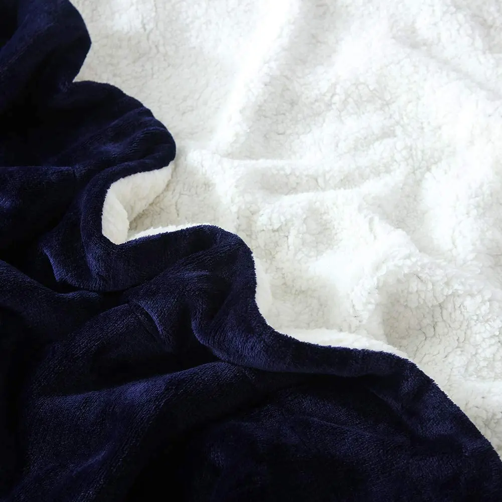 Factory Outlet Sherpa Wool King Bed Blanket - Navy Blue Thick Fleece Warm Soft Queen Blanket King Size