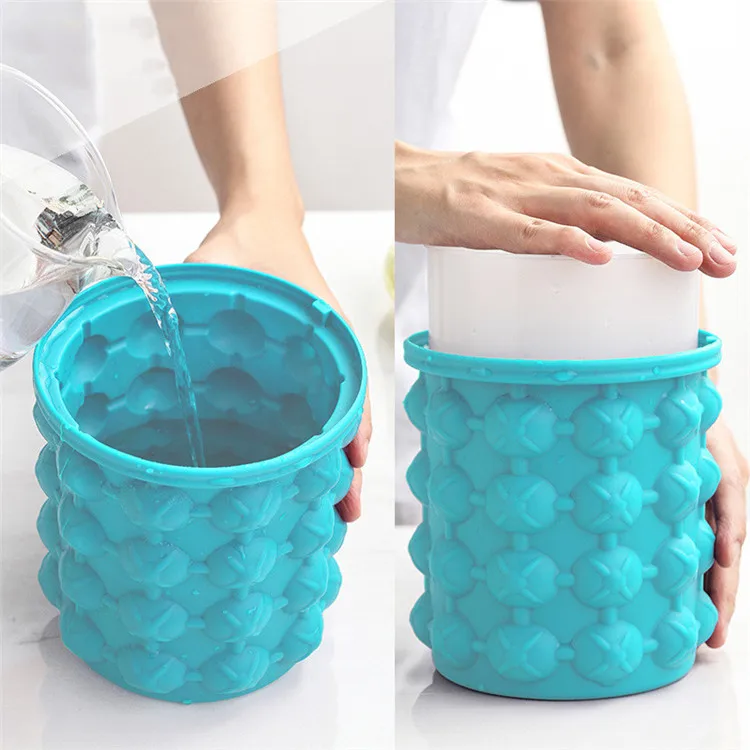 Home Kitchen Gadgets Small Size 600ml Beverage Drinks  Silicone Ice Maker Round Champagne Plastic Ice Buckets With Lid
