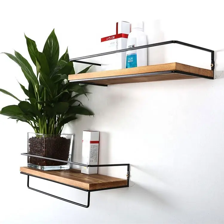 Easy To Install Set Of 2 Floating Wooden Shelving Wall Mounted Wood Shelves For Home Decor / Kitchen / Bathroom / Bedroom