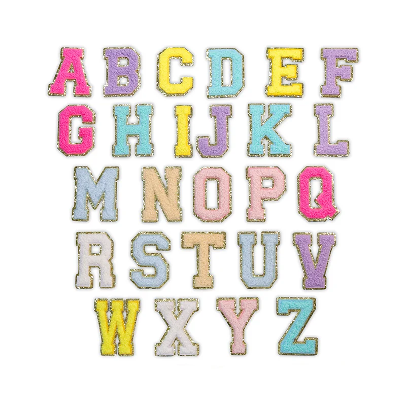 Custom Self-Adhesive Fabric Glitter Chenille Letter Patches Custom Embroidery Design PVC Iron on Embroidereed Chenille Patches