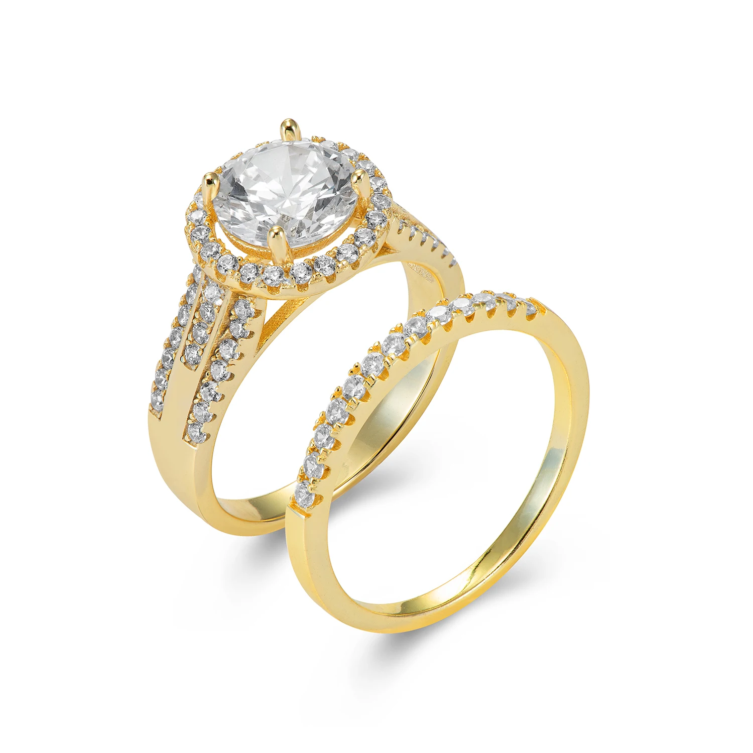 Jasen Custom 18K Gold Fashion Bling Bridal Jewelry engagement Ring Set 925 silver couple Wedding bling jewelry Ring Set