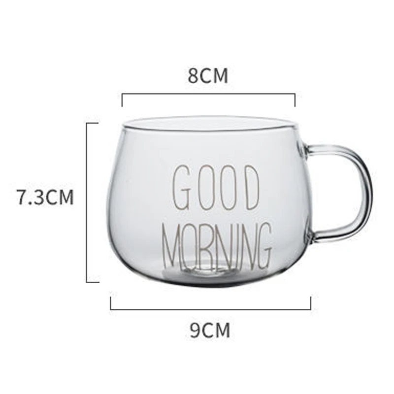 Good Morning Transparent Glass Cup Heat-resistant Coffee Milk Juice Tea Breakfast Mug Handle Couple Tasse