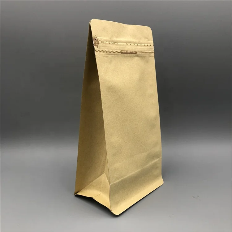 China Factory Wholesale Stand Up Pouch Flat Bottom Packing Bag Kraft Paper Coffee Bag With Valve Recycle