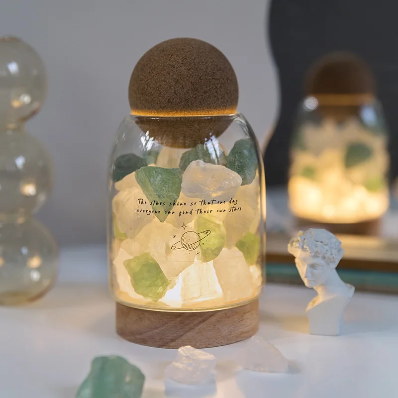 Home Decor Luxury Aromatherapy Natural Crystal Stone Air Freshener Essential Oil Diffuser Gift Set with Night Light