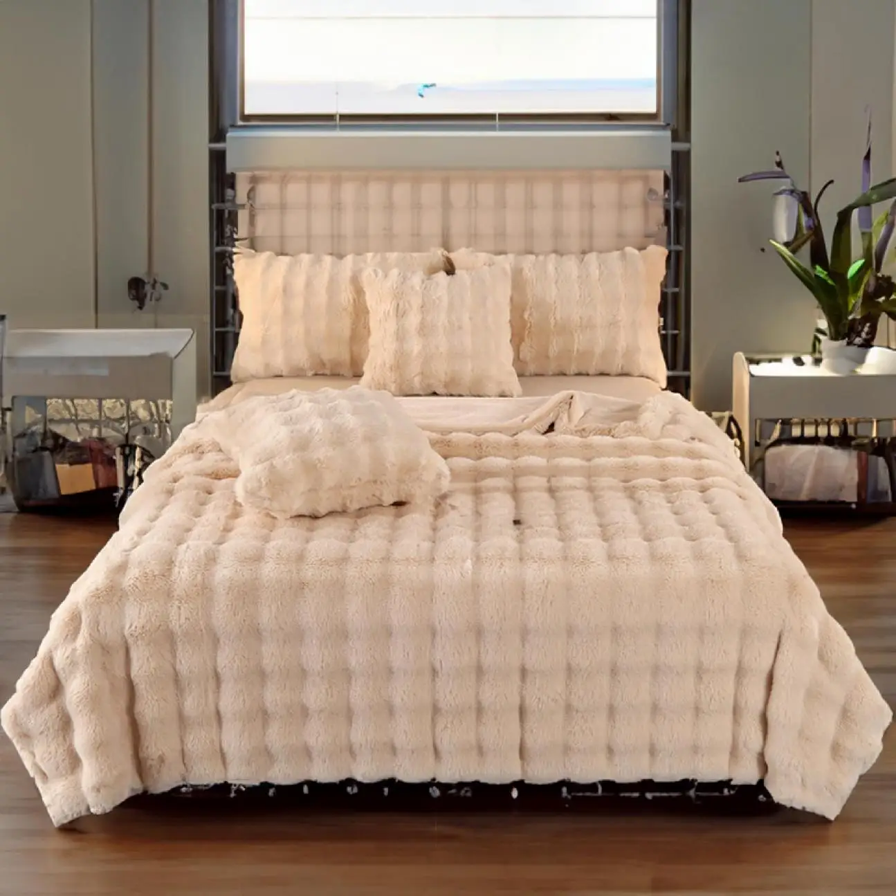 Cheap Comfortable Raschel Mink Polyester Reversible Solid Bunny Fur Blanket for Winter