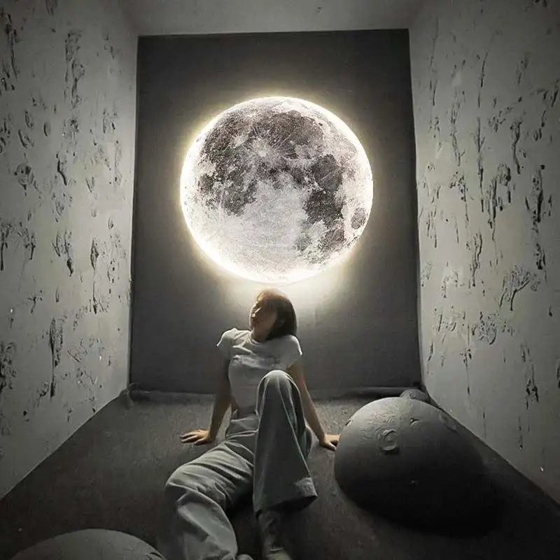 LED Moon Wall Lamps Creative  Background Decoration Wall Round Lighting Room Lunar Wall Light
