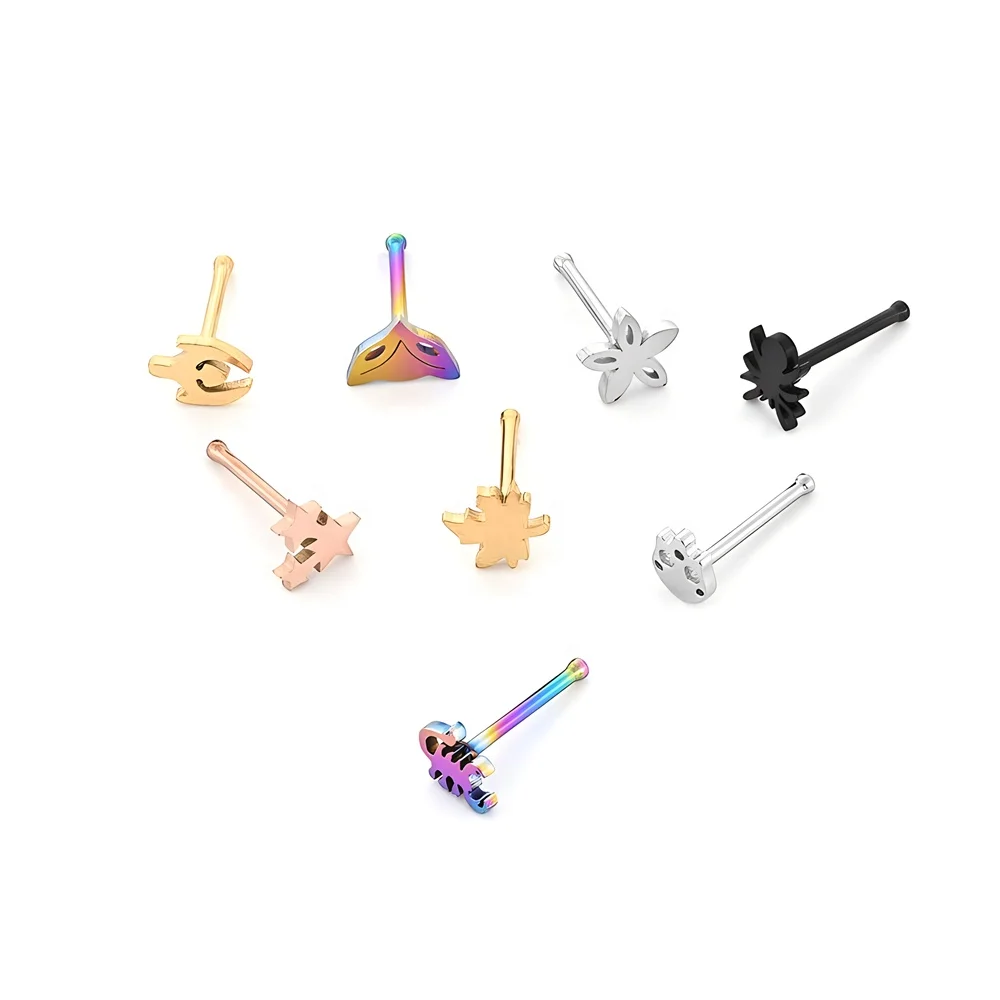Stainless Steel Sexy Nostril Piercings Straight Bar Mixed Colors Animal Shape Nose Stud Piercing Jewelry