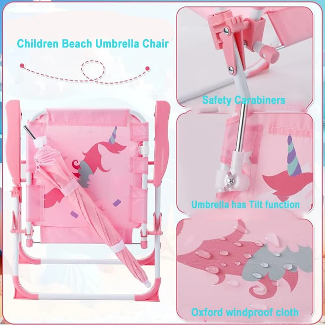 Best Selling Foldable Kids Summer Umbrella Folding Reclining Camping Beach Chair with Canopy Umbrella