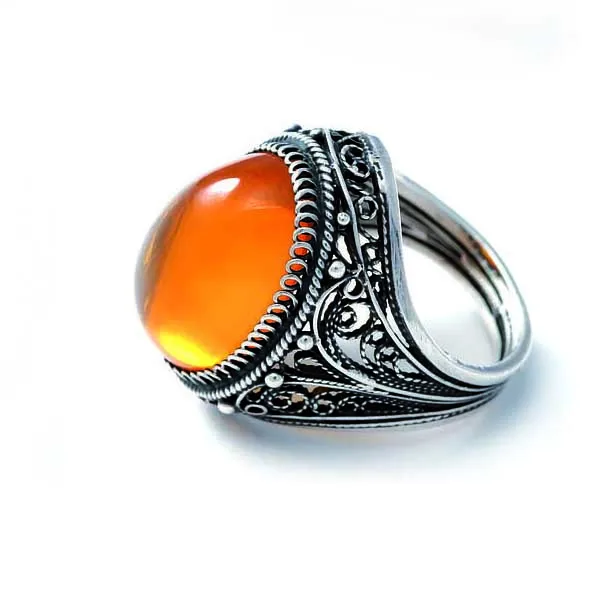 New Custom Trendy Retro Hipster Male Amber Oval Natural Stone Personality Punk Ring Designs For Men Jewelry