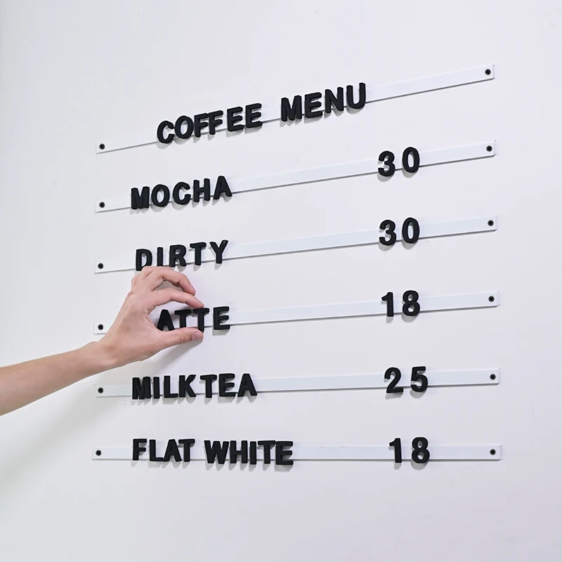 White Magnetic Fridge Stickers  menu for cafe or cafeteria  letter number black strips  EVA Foams,magnetic suction