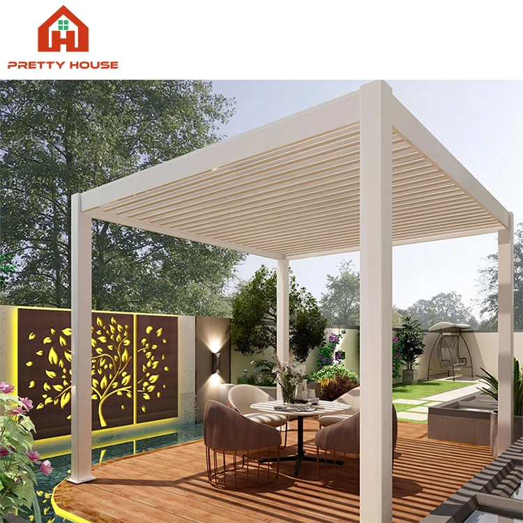 Gazebo canopy shades full retractable aluminum pergola