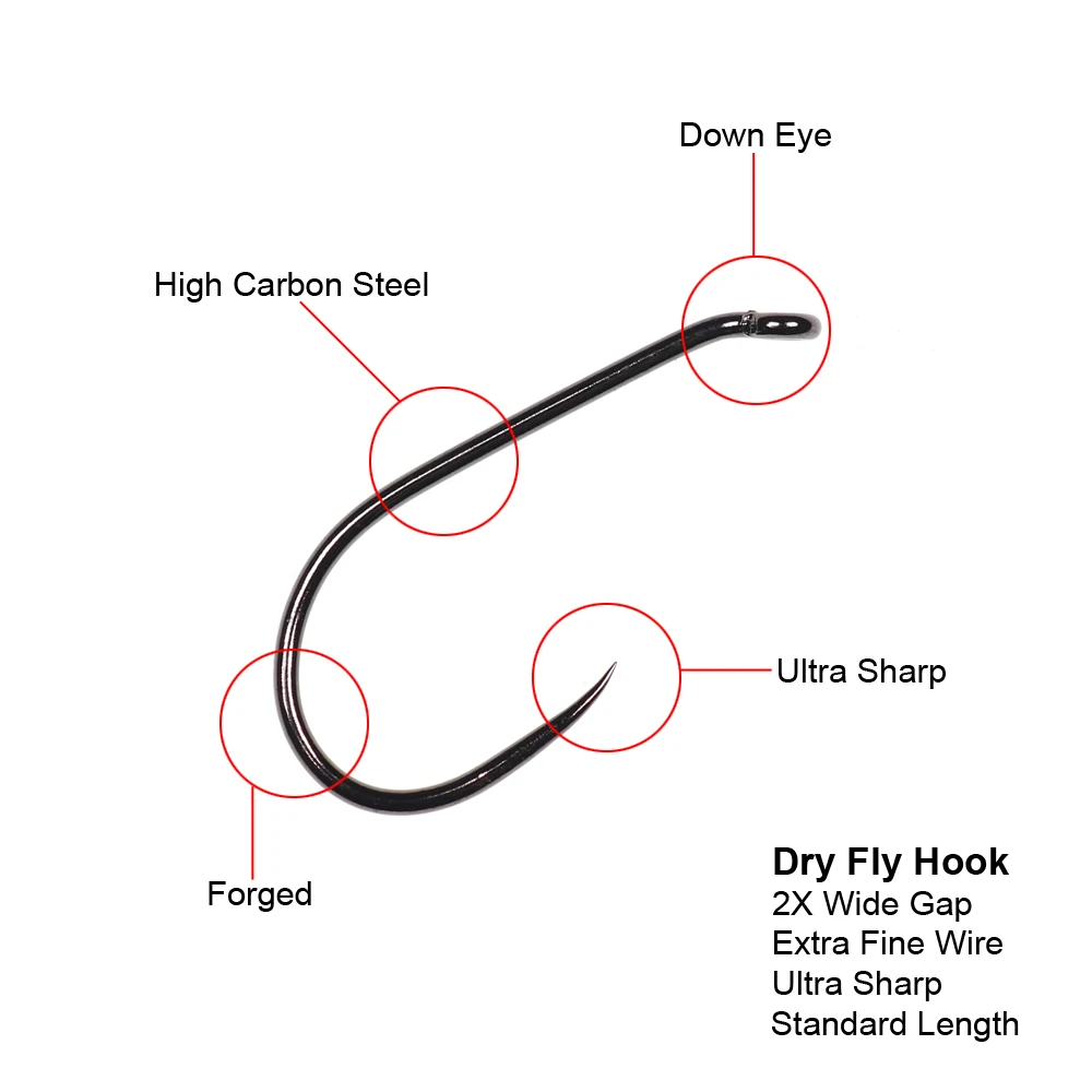 Wholesale Barbless Dry Fly Hook for tying Soft Hackle, CDC Flies, Emergers Ultra Sharp Wide High Carbon Steel Black