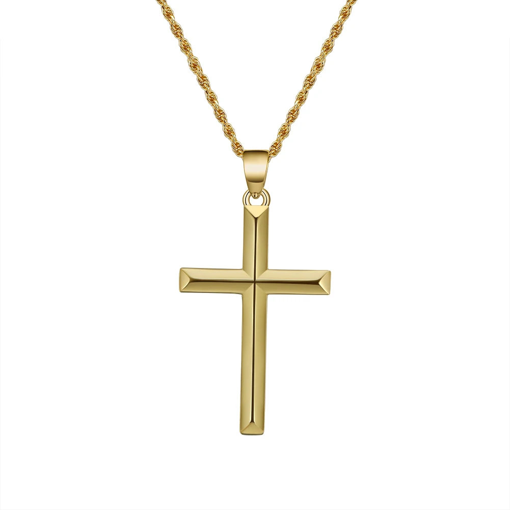 NMN01 RINNTIN 925 Sterling Silver Fine Jewelry Necklaces 14K Gold Plated Plated Cross Necklace for Men