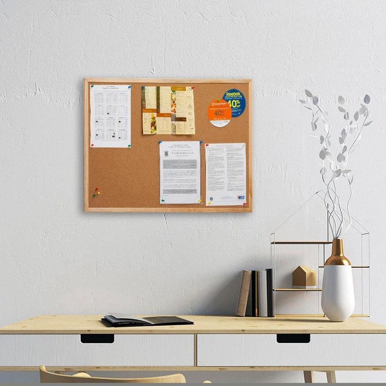Fabric Decorative Cork Bulletin Board Picture Framed Display Board With Wood Frame for Home School Office Bedroom Hanging Use