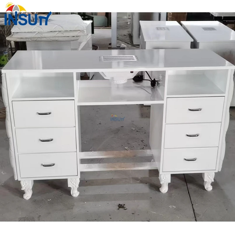 Wholesale nail salon manicure with dust collector tables nail desk with chairs set white luxury manicure table for sale
