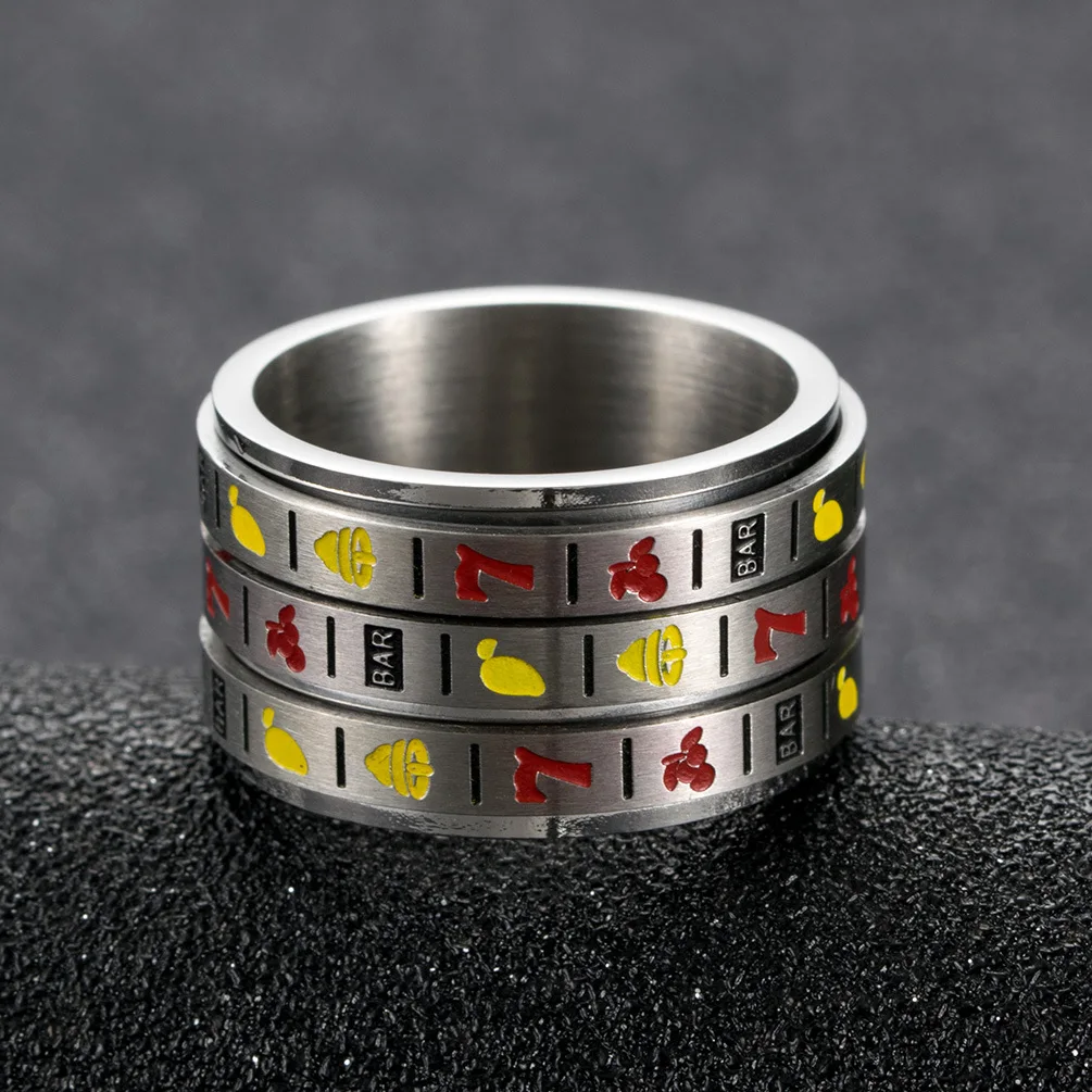 Vintage Game Machine Jewelry Fidget Ring Titanium Steel Rotate Freely Anxiety Ring for Party
