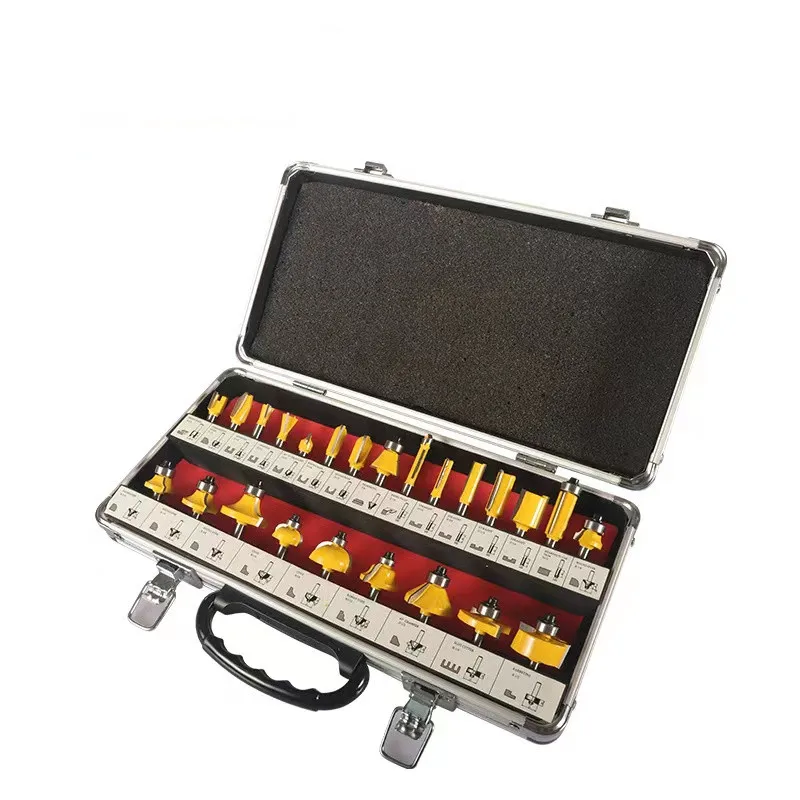 24pcs 1/2 1/4 8mm Shank Tungsten Carbide Router Bit Set for Wood Aluminum Case  orWoodworking DIY Milling Cutter Wood Tools