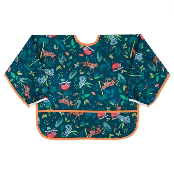 Easy to wipe oil stain proof full-length long sleeved waterproof baby smock feeding bib for 6-24 months