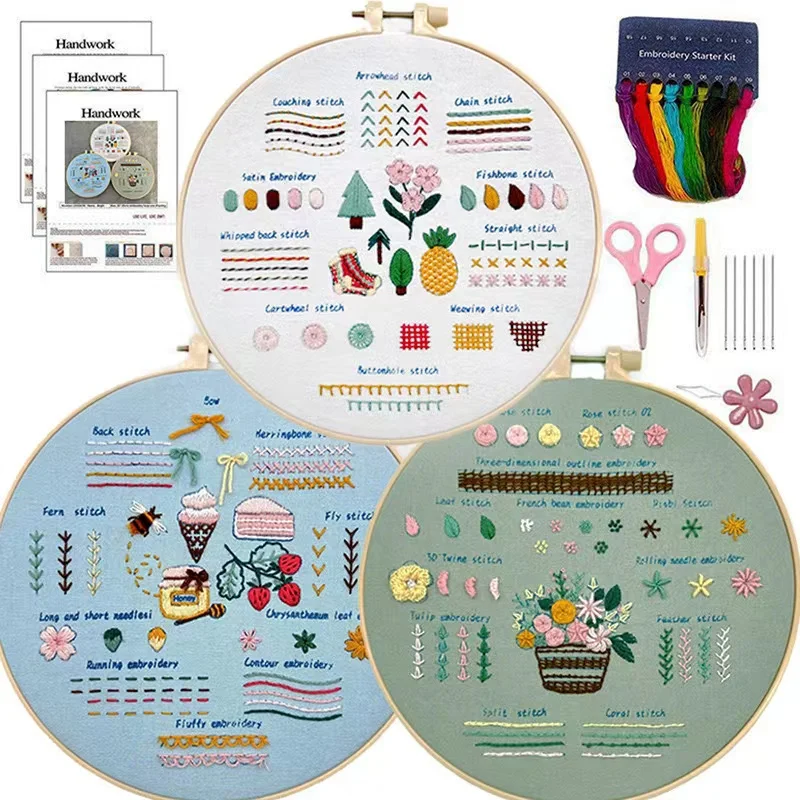 Embroidery Crafts Beginner Needle Practice Diy Material Package Kit Cross Stitch Designs Handmade Needlework Set for Adults