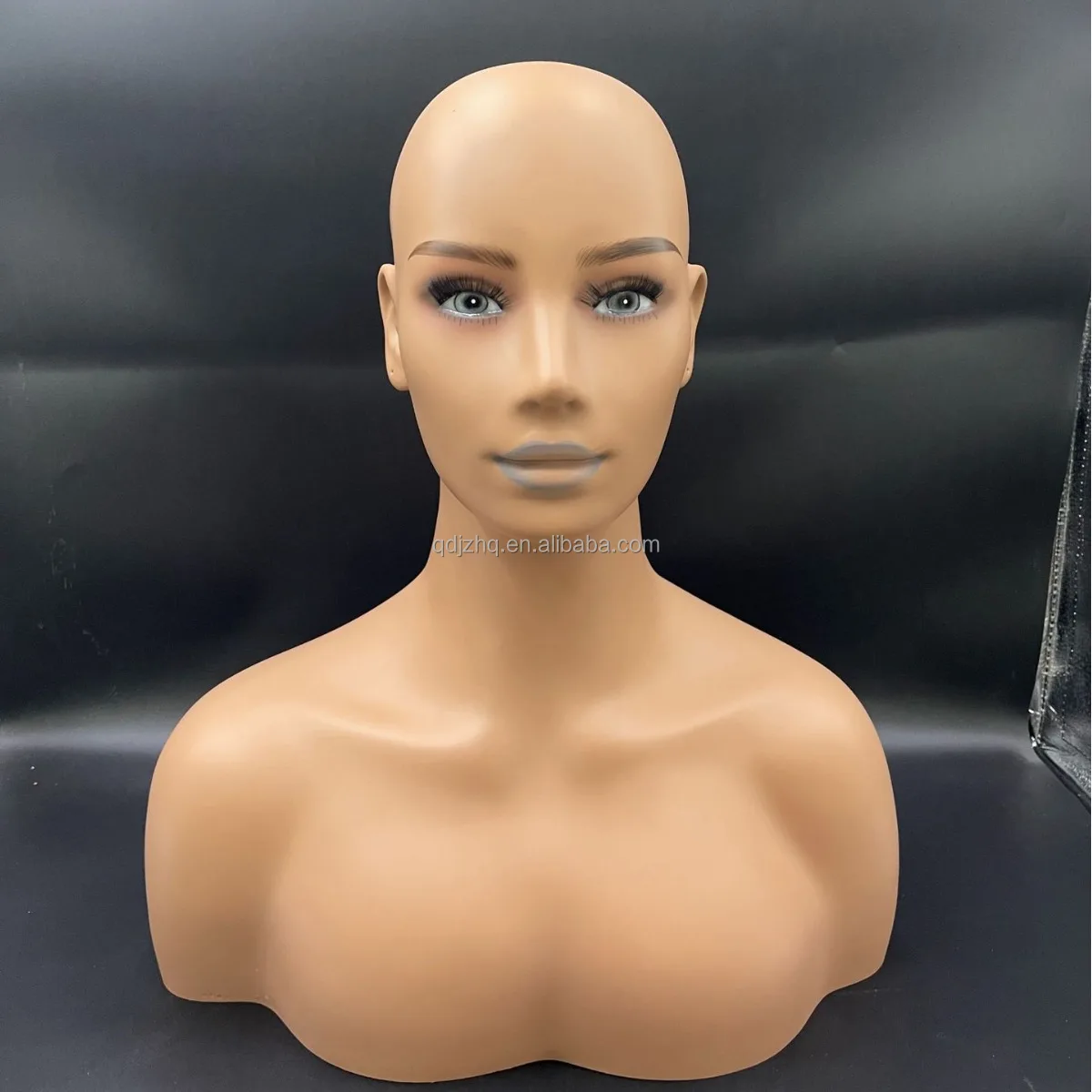 Wholesale African Makeup Black Female  PVC Realistic Mannequins Head With Shoulders Bust For Wigs Display