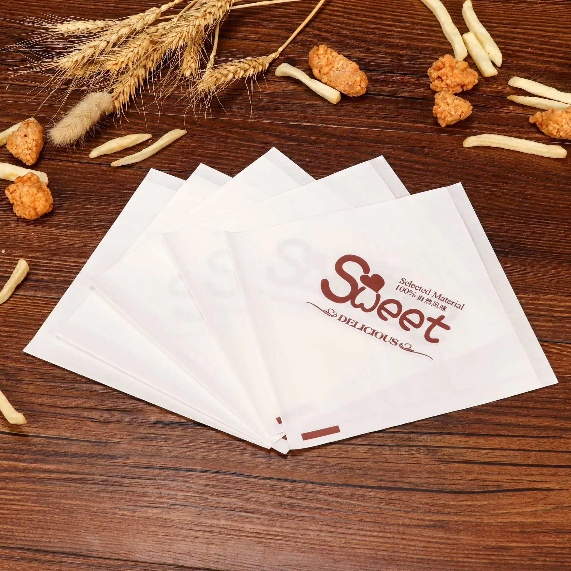 Custom Sandwich Grease Proof Triangle Bag Doughnut Snack L Shaped Double Open Bread Packaging Brown Kraft Paper Cookie