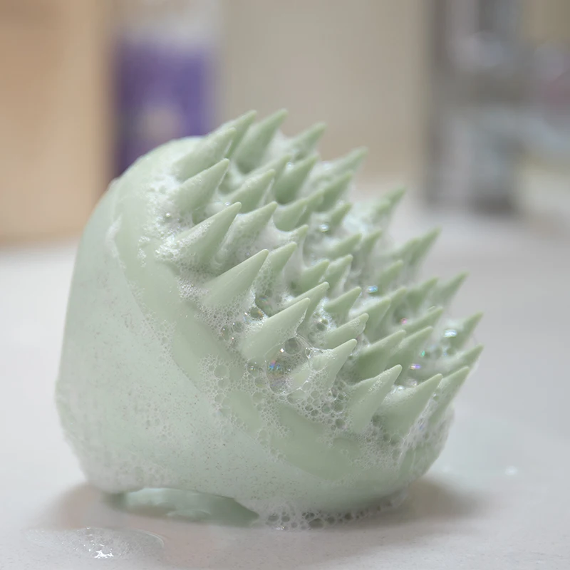 LOHAS Logo Customization Wheat Straw Silicone Hair Scalp Massager Shampoo Brush Green With Round Shape