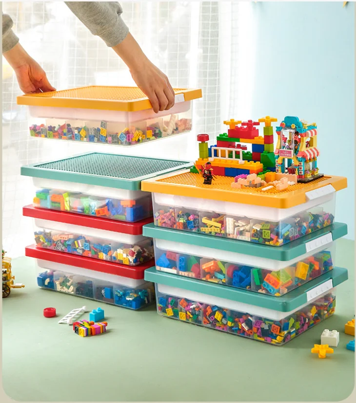 Multi-functional Plastic transparent double layer LEGO Storage Boxes storage organizer with Lid
