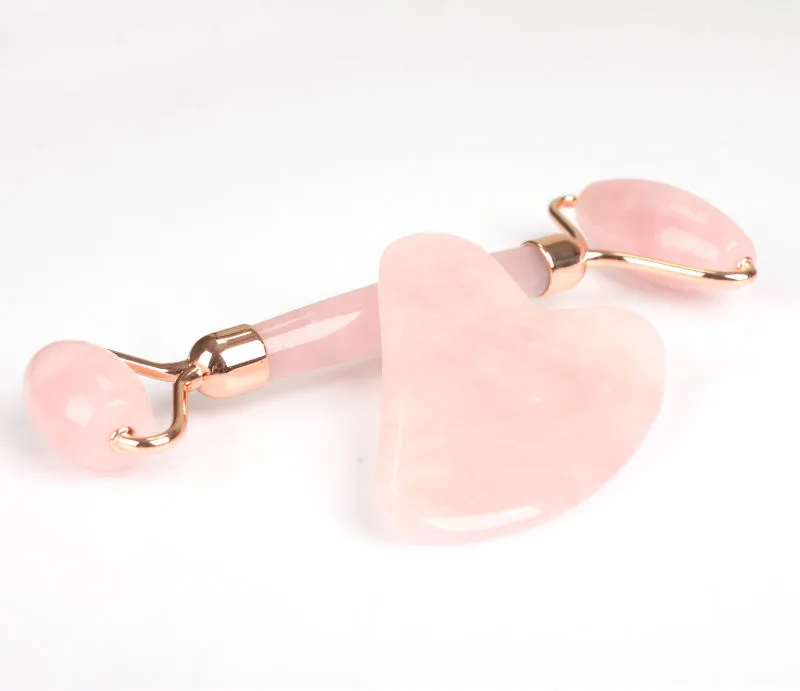 2019 100% best natural gua sha rose quartz pink natural jade ball roller massager tool for face