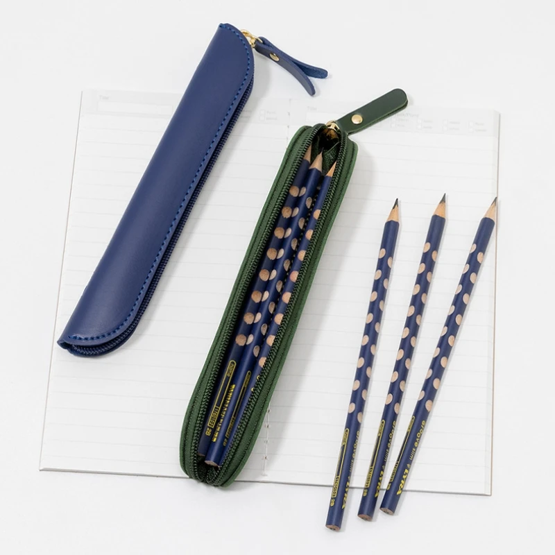 Креативный однотонный кожаный пенал для школьников простая кожаная канцелярская сумка на молнии коробка хранения с фирменной ручкой