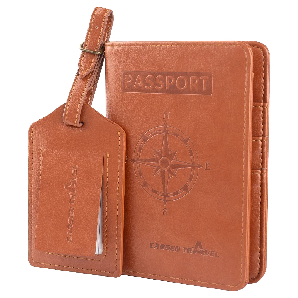 Travel kit Passport cover and Luggage tag set Portable wallet leather Fathers day men gift set Compatible travel bag
